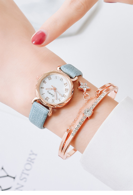 Gaiety 2021 - Zegarek damski ze skórzanym paskiem luksusowej marki Reloj, zestaw z bransoletką kwarcową - Wianko - 1