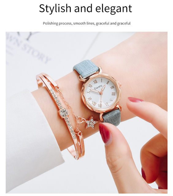 Gaiety 2021 - Zegarek damski ze skórzanym paskiem luksusowej marki Reloj, zestaw z bransoletką kwarcową - Wianko - 6