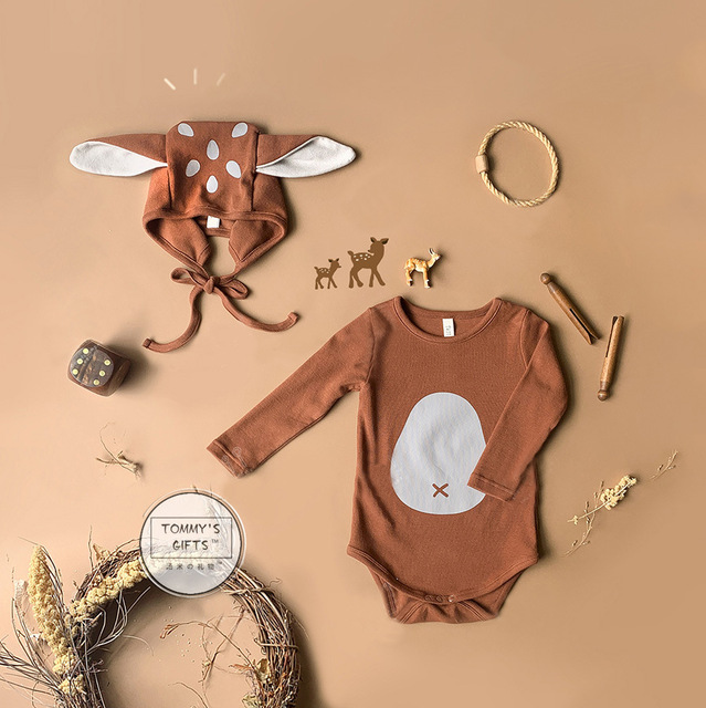 Body dla noworodka - ubranie jednoczęściowe z kreatywnym nadrukiem Cartoon Fawn, dziewczęce i chłopięce Onesies z trójkątnymi wzorami - Wianko - 1
