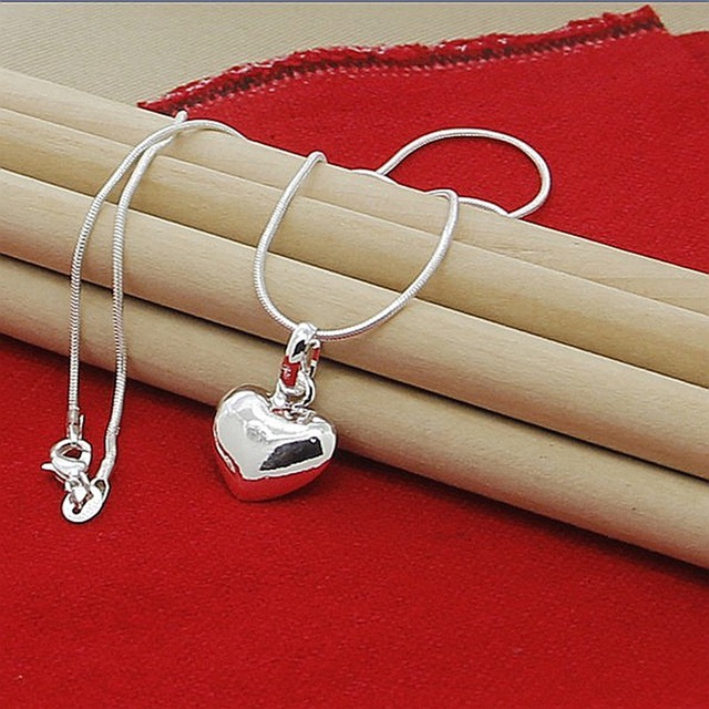 Solidny naszyjnik 925 Sterling Silver w kształcie serca, 18-30 cali, wąż łańcuch, biżuteria dla kobiet i dziewcząt - Wianko - 1