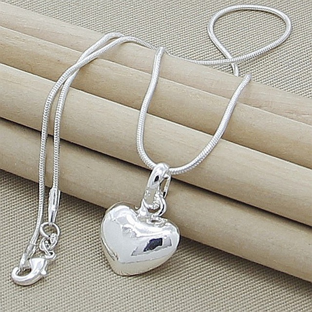 Solidny naszyjnik 925 Sterling Silver w kształcie serca, 18-30 cali, wąż łańcuch, biżuteria dla kobiet i dziewcząt - Wianko - 3