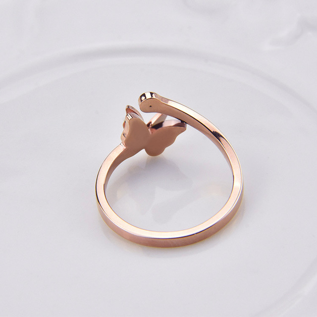 Różowy pierścień motylkowy z kryształami CZ, stal tytanowa, nowy produkt moda, biżuteria dla kobiet - Wianko - 6