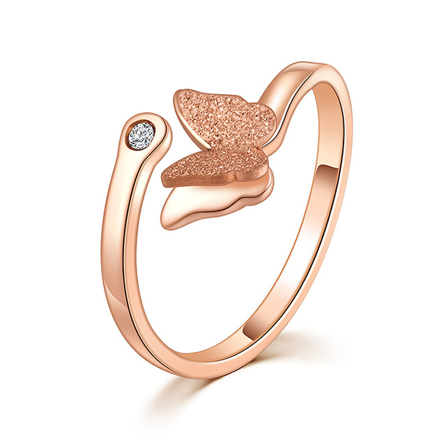 Różowy pierścień motylkowy z kryształami CZ, stal tytanowa, nowy produkt moda, biżuteria dla kobiet - Wianko - 2
