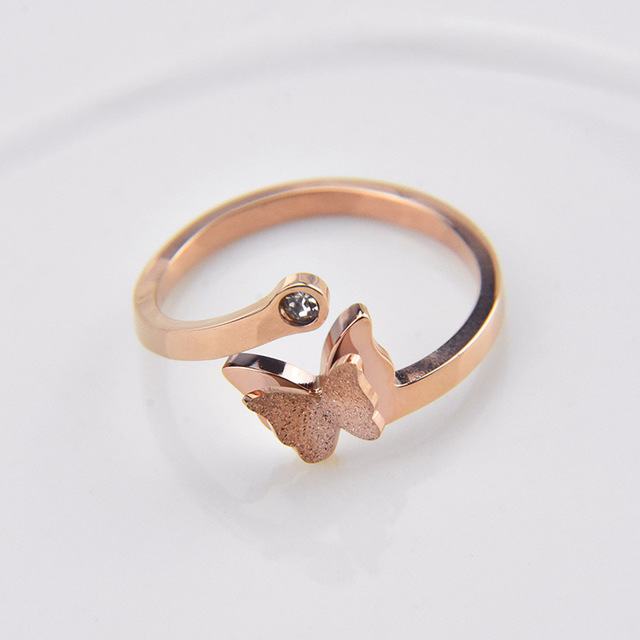 Różowy pierścień motylkowy z kryształami CZ, stal tytanowa, nowy produkt moda, biżuteria dla kobiet - Wianko - 5