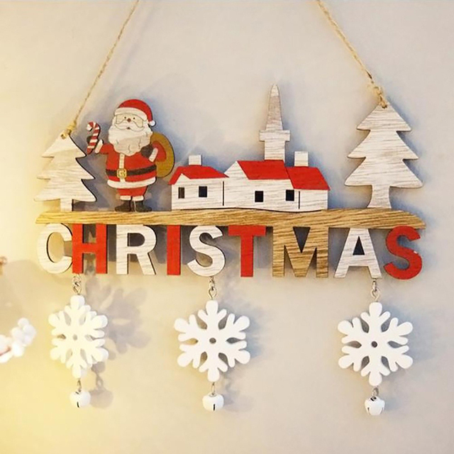 Dekoracja Bożonarodzeniowa Drewniane Boże Narodzenie Drzwi Wiszące Ornamenty Ściany - Bałwan, Słoń, Wisiorek Elki - Szczęśliwego Nowego Roku - Wianko - 1