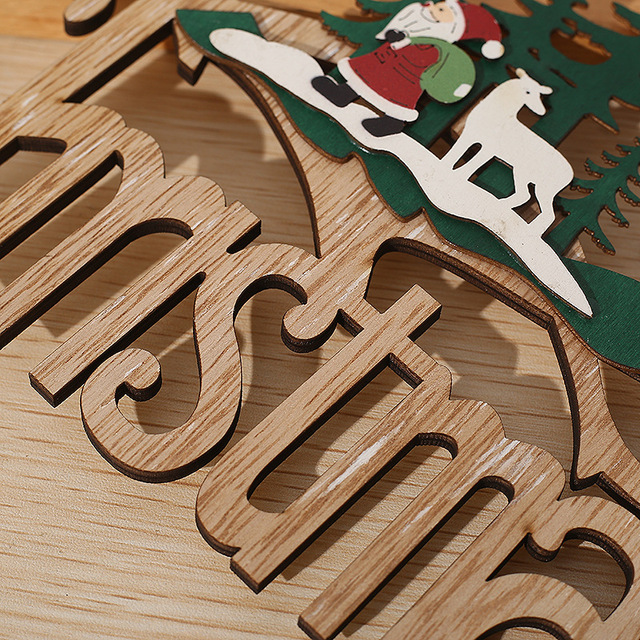 Dekoracja Bożonarodzeniowa Drewniane Boże Narodzenie Drzwi Wiszące Ornamenty Ściany - Bałwan, Słoń, Wisiorek Elki - Szczęśliwego Nowego Roku - Wianko - 10