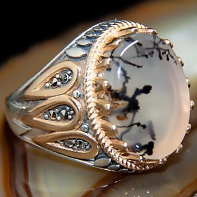 Antyczny turecki pierścionek z onyksu w stylu retro z motywem złotego lotosu - Wianko - 29