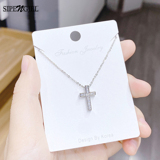 Naszyjnik geometryczny krzyż Choker SIPENGJEL - srebrny, mały, moda dla kobiet, biżuteria ślubna, prezent - Wianko - 27