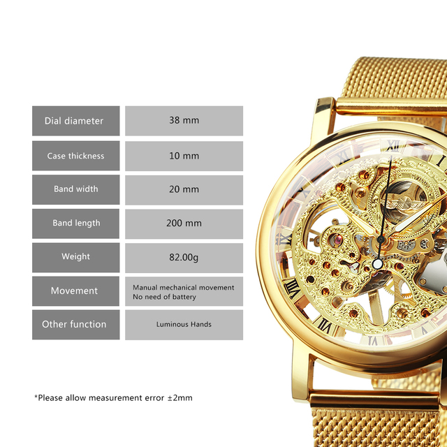 Złoty zegarek damski mechaniczny ze siateczkowym paskiem - Wianko - 2