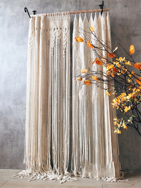 Ręcznie tkana makrama bawełniana zasłona do drzwi i ozdoba na ścianę w stylu gobelin Boho dekoracja bohema - Wianko - 9