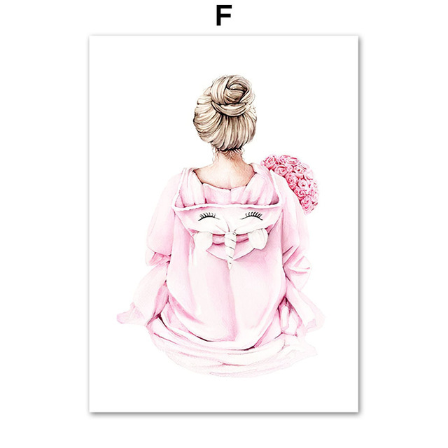 Skandynawska minimalistyczna różowa sukienka z kwiatowym wzorem - elegancka dekoracja do pokoju dziewczyn, obraz na płótnie dla domu - Wianko - 12