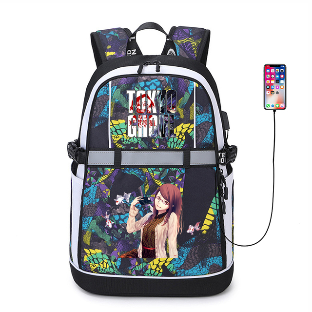 Plecak Anime Tokyo Ghoul z USB, pasek odblaskowy i suwakiem - codzienny tornister na co dzień z logo Teenger Cartoon Student z materiału Oxford Bookbag - Wianko - 7