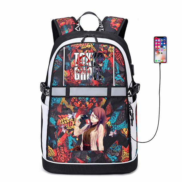 Plecak Anime Tokyo Ghoul z USB, pasek odblaskowy i suwakiem - codzienny tornister na co dzień z logo Teenger Cartoon Student z materiału Oxford Bookbag - Wianko - 3