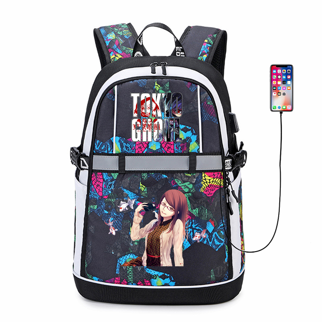 Plecak Anime Tokyo Ghoul z USB, pasek odblaskowy i suwakiem - codzienny tornister na co dzień z logo Teenger Cartoon Student z materiału Oxford Bookbag - Wianko - 1