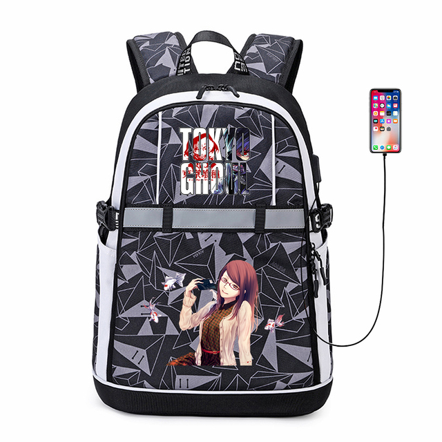 Plecak Anime Tokyo Ghoul z USB, pasek odblaskowy i suwakiem - codzienny tornister na co dzień z logo Teenger Cartoon Student z materiału Oxford Bookbag - Wianko - 6