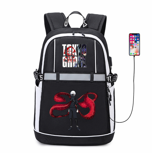 Plecak Anime Tokyo Ghoul z USB, pasek odblaskowy i suwakiem - codzienny tornister na co dzień z logo Teenger Cartoon Student z materiału Oxford Bookbag - Wianko - 5