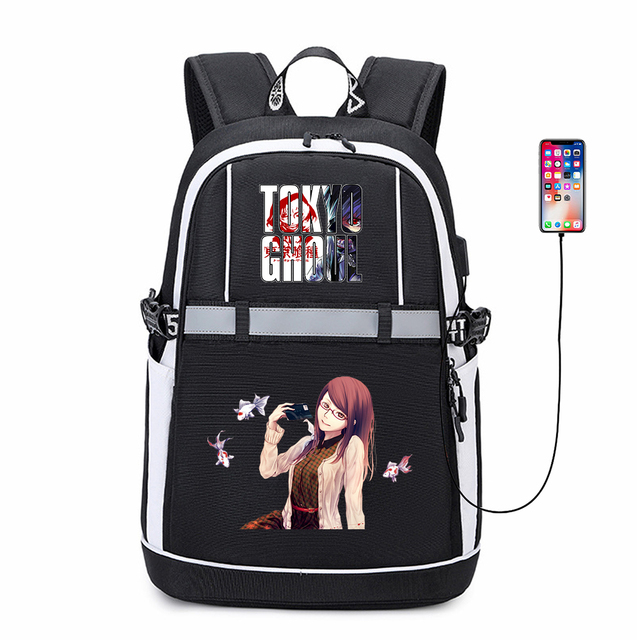 Plecak Anime Tokyo Ghoul z USB, pasek odblaskowy i suwakiem - codzienny tornister na co dzień z logo Teenger Cartoon Student z materiału Oxford Bookbag - Wianko - 2