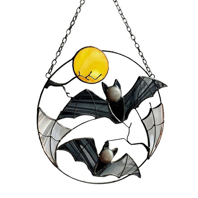 Gothic Suncatcher Bat Moon Halloween straszne zdjęcie wystrój domu Panel Ornament okno ściany wiszące wiatr kuranty Hot - Wianko - 3