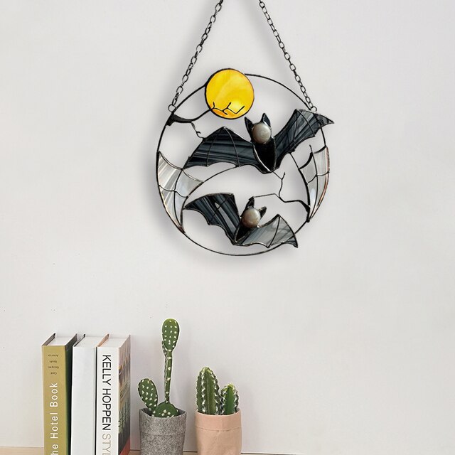 Gothic Suncatcher Bat Moon Halloween straszne zdjęcie wystrój domu Panel Ornament okno ściany wiszące wiatr kuranty Hot - Wianko - 2