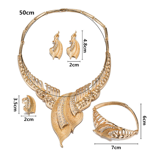 Zestaw biżuterii ślubnej - naszyjnik, kolczyki, bransoletka z kryształami i afrykańskimi koralikami, złoty kolor - Wianko - 1