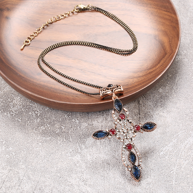 Krzyż wisiorek naszyjnik Vintage łańcuszek złota biżuteria - Wianko - 9
