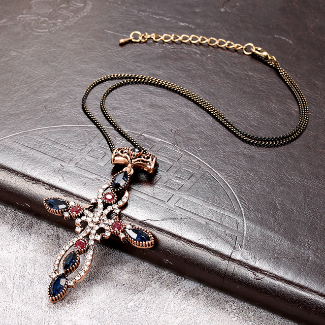 Krzyż wisiorek naszyjnik Vintage łańcuszek złota biżuteria - Wianko - 6