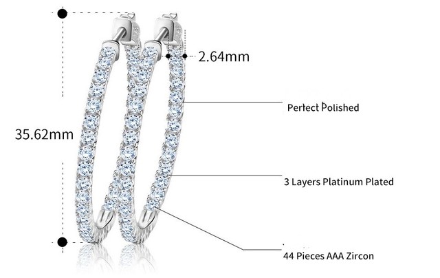 Duże kolczyki kółka AIYANISHI z prawdziwego srebra 925, luksusowe, z diamentami - Wianko - 4