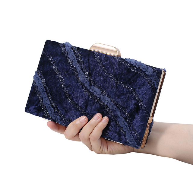 Elegancka torebka wieczorowa i portfel kobiety 2021, aksamitna kopertówka z frędzlami, koronką i uchwytem - Wianko - 1