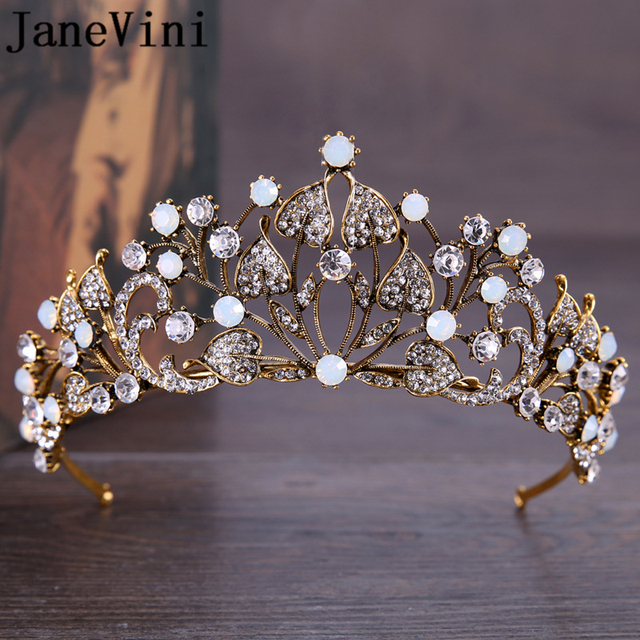 Elegancki diadem ślubny JaneVini z ręcznie zdobionym pałąkiem, inspirowany koroną księżniczki, do włosów panny młodej - biżuteria vintage - Wianko - 3