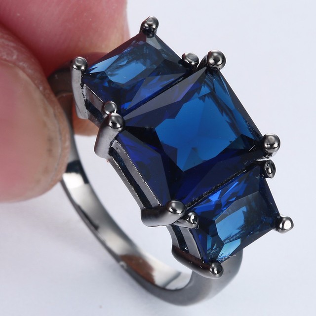 Ślubna obrączka vintage z dużym, niebieskim cyrkonem, imitująca pierścień królewski o eleganckim stylu - Wianko - 8