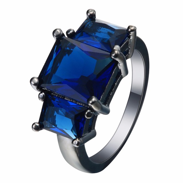 Ślubna obrączka vintage z dużym, niebieskim cyrkonem, imitująca pierścień królewski o eleganckim stylu - Wianko - 5