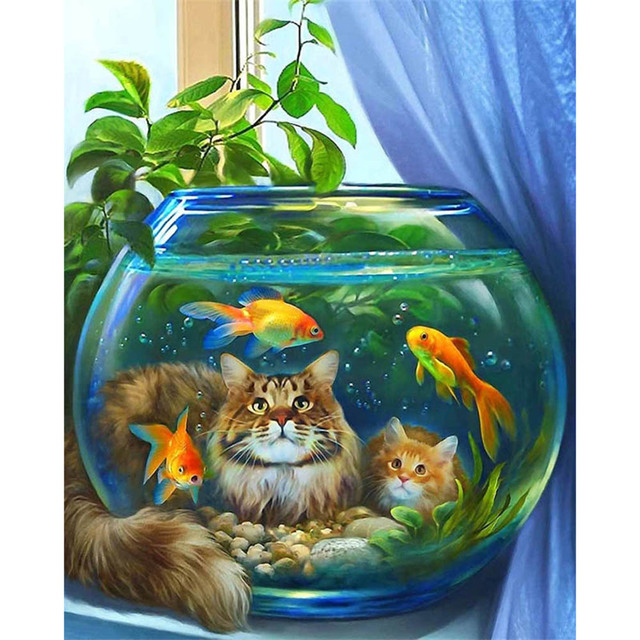 Namalowany kot zwierzęcy - wyjątkowy diamentowy obraz 5D w technologii haftu rybnego - Wianko - 3