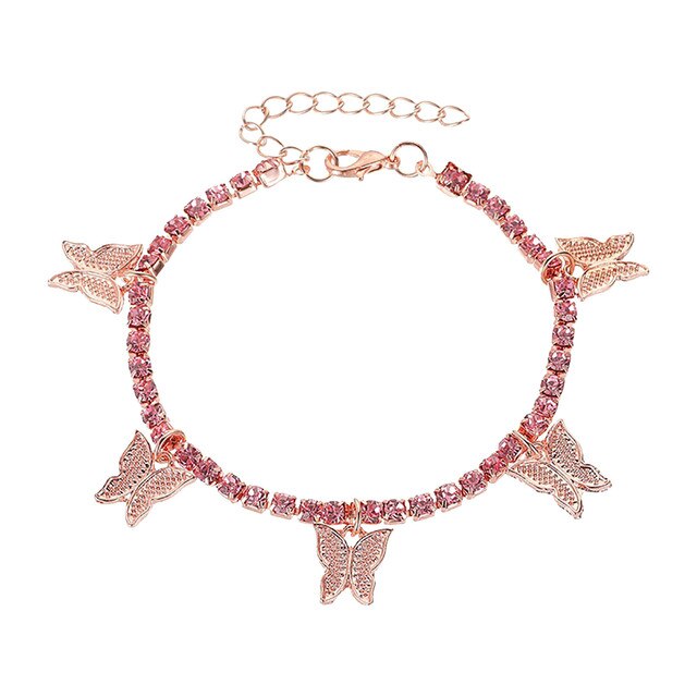 Nowoczesna biżuteria na stopy z motywem motyla - modna bransoletka na kostkę z kryształkami Rhinestone i koralikami tassel - idealna ozdoba na imprezy i prezent dla kobiety - Wianko - 4