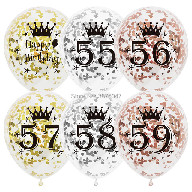 Partia 6 sztuk balonów urodzinowych różowe złoto srebro numer 55 56 57 58 59 55th 56th 58th dekoracje świąteczne rocznicy szczęśliwej - Wianko - 1