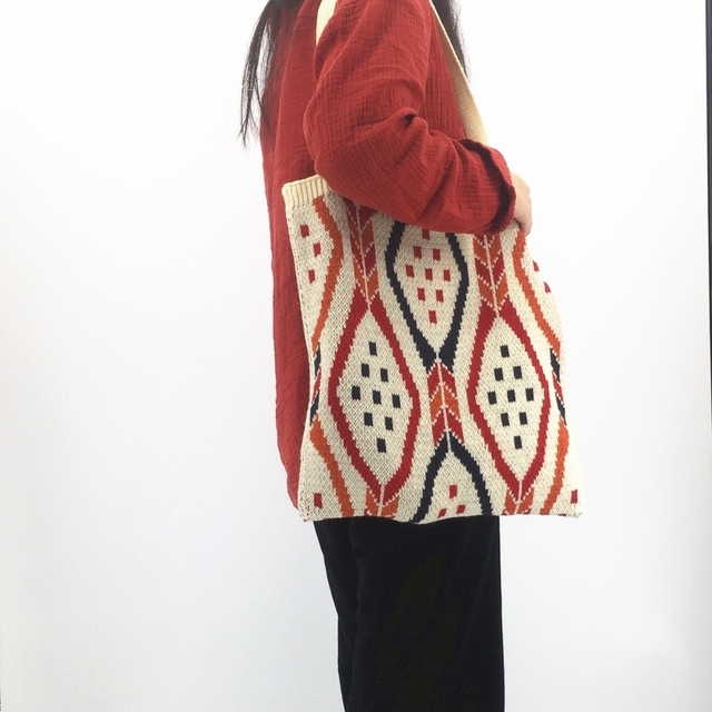 Torba na zakupy Kobieta Knitting Aztec Ibiza - duży uchwyt, wełniana, etniczna, miękka, szydełkowa - Boho Chic, czeski styl - Wianko - 7