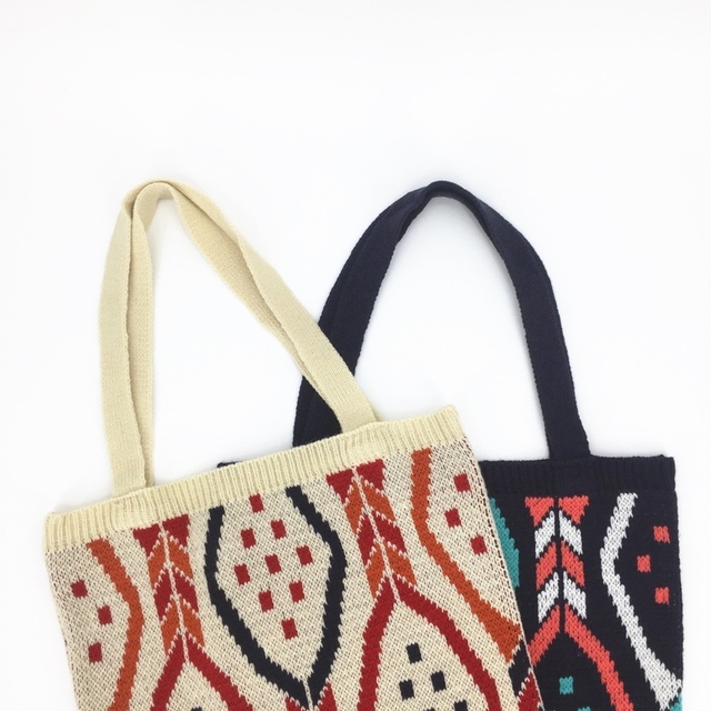 Torba na zakupy Kobieta Knitting Aztec Ibiza - duży uchwyt, wełniana, etniczna, miękka, szydełkowa - Boho Chic, czeski styl - Wianko - 12
