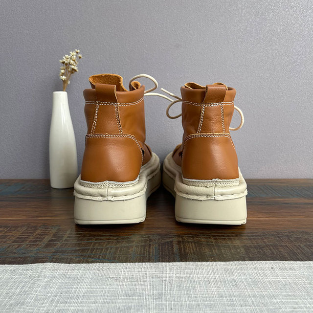 Oryginalne skórzane buty damskie z grubymi podeszwami i zasznurowanym paskiem - Wianko - 34