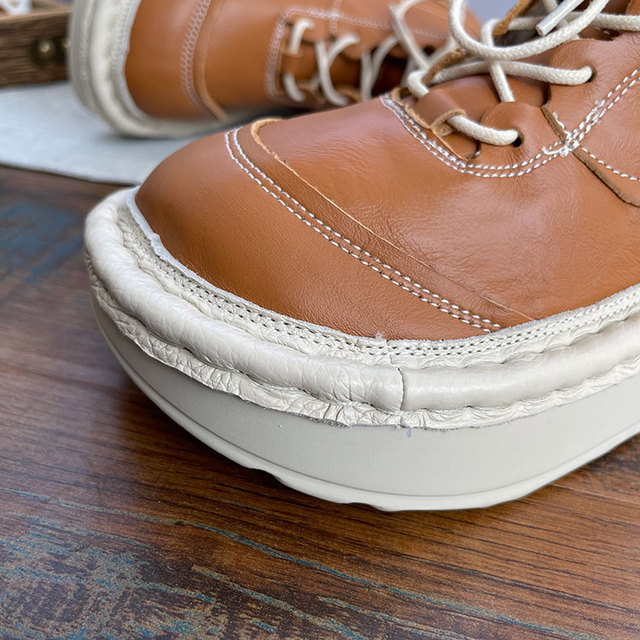 Oryginalne skórzane buty damskie z grubymi podeszwami i zasznurowanym paskiem - Wianko - 9