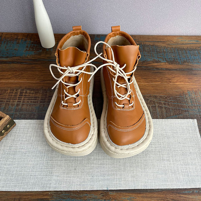 Oryginalne skórzane buty damskie z grubymi podeszwami i zasznurowanym paskiem - Wianko - 33