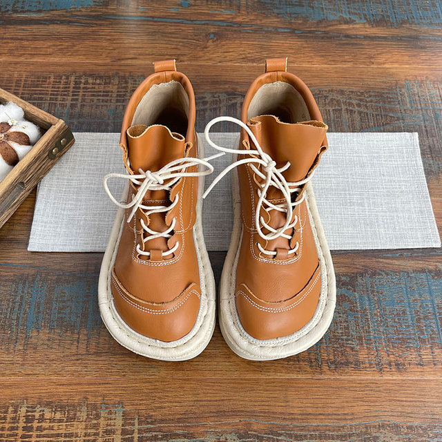 Oryginalne skórzane buty damskie z grubymi podeszwami i zasznurowanym paskiem - Wianko - 29