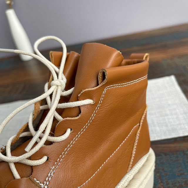 Oryginalne skórzane buty damskie z grubymi podeszwami i zasznurowanym paskiem - Wianko - 11