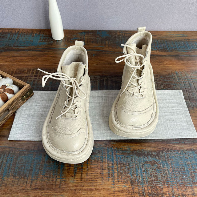 Oryginalne skórzane buty damskie z grubymi podeszwami i zasznurowanym paskiem - Wianko - 26