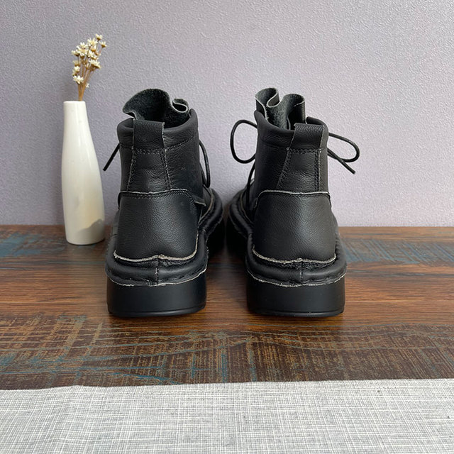 Oryginalne skórzane buty damskie z grubymi podeszwami i zasznurowanym paskiem - Wianko - 19