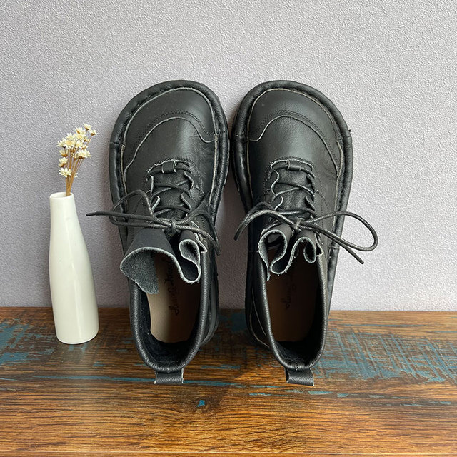 Oryginalne skórzane buty damskie z grubymi podeszwami i zasznurowanym paskiem - Wianko - 20