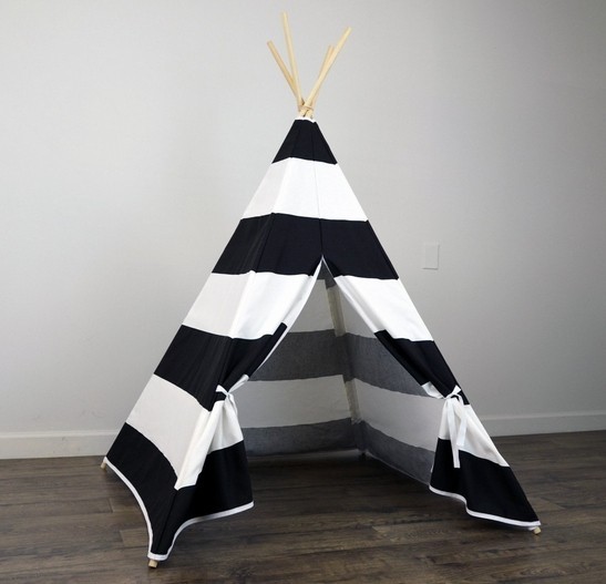 Namiot dziecinny tipi playhouse z czarno-białym paskiem w stylu Indian - Wianko - 1