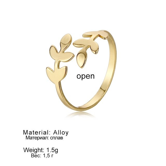 Kreatywne drzewko liście pierścień damski z regulowanym rozmiarem, modna biżuteria 2021 - Wianko - 2