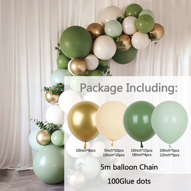 Zestaw 59 balonów lateksowych w oliwkowym i awokado zielonym kolorze z dodatkami do dekoracji imprez - Arch zestaw moreli chromowane złoto DIY Party Decor na urodziny i baby shower - Wianko - 5