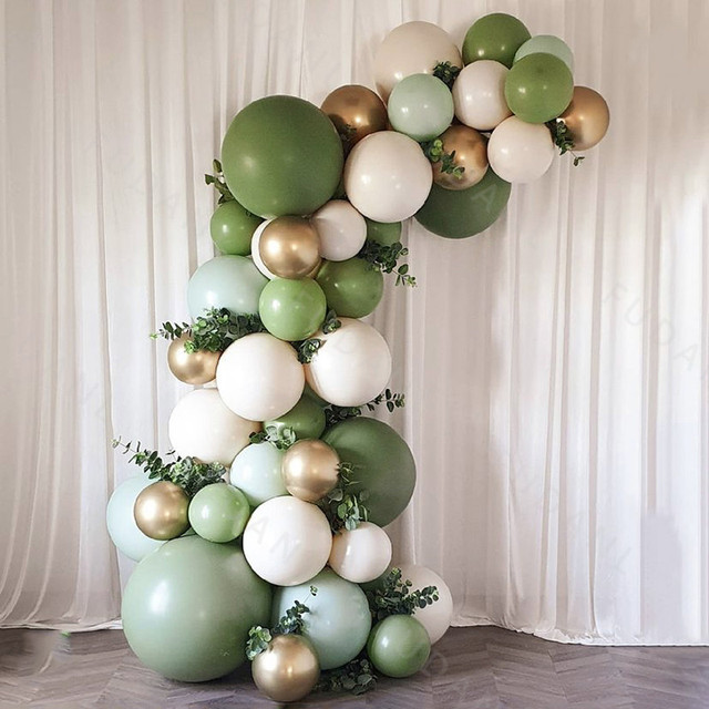Zestaw 59 balonów lateksowych w oliwkowym i awokado zielonym kolorze z dodatkami do dekoracji imprez - Arch zestaw moreli chromowane złoto DIY Party Decor na urodziny i baby shower - Wianko - 2