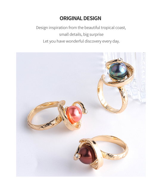 Pierścień SophiaXuan hawajski złoty, pokryty kolorowymi perłami - modny design 2021 dla kobiet - Wianko - 6
