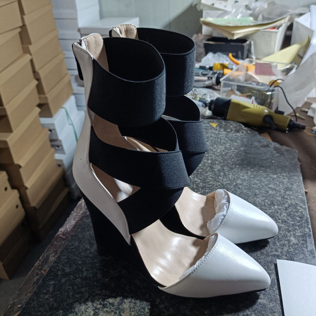 Minan Ser - Piękne modne buty damskie na klinie, skórzane, szpiczasty nosek, piętka około 11cm - Wianko - 5